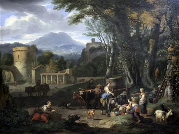 An Italian Vineyard Oil Painting by Jacob van Huchtenburg