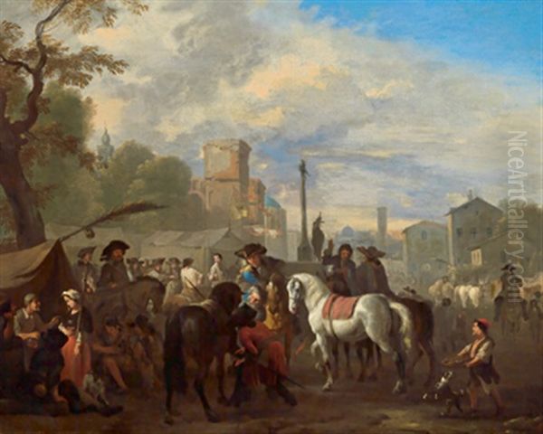 Ein Romischer Markt Oil Painting by Jacob van Huchtenburg