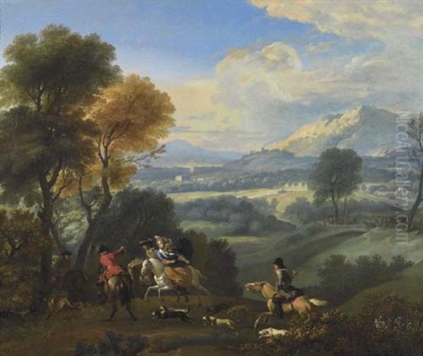 Jagdgesellschaft Zu Pferde Oil Painting by Jacob van Huchtenburg