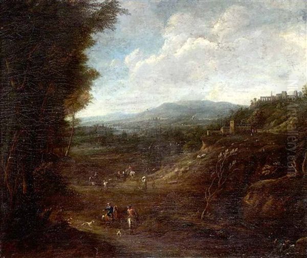 Reiche Reiter- Und Personnenstaffage In Italienischer Landschaft Oil Painting by Jacob van Huchtenburg