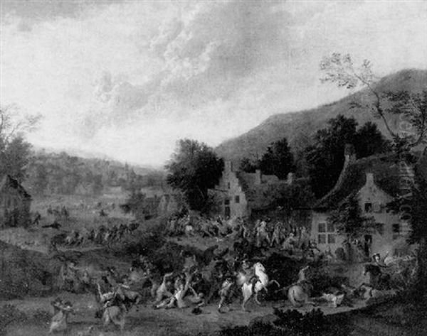 Scene De Pillage De Village Oil Painting by Jacob van Huchtenburg