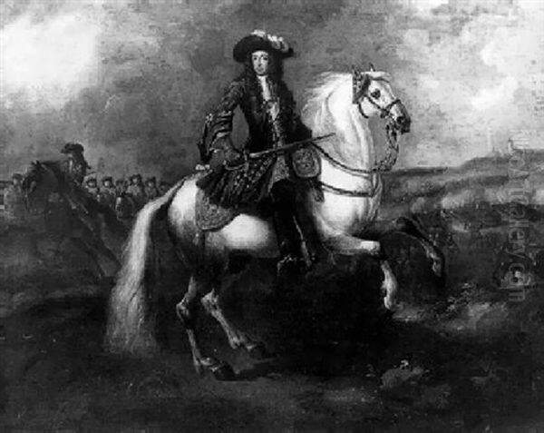 Louis Xiv A Cheval Sur Fond De Champ De Bataille Oil Painting by Jacob van Huchtenburg