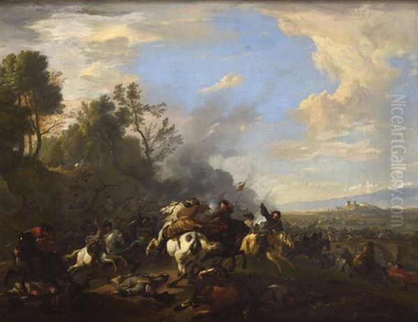 Choc De Cavalerie Oil Painting by Jan van Huchtenburg