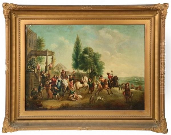 Hunting Party Prepares To Depart The Manor House Oil Painting by Jan van Huchtenburg