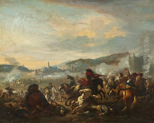 A Battle Scene Oil Painting by Jan van Huchtenburg