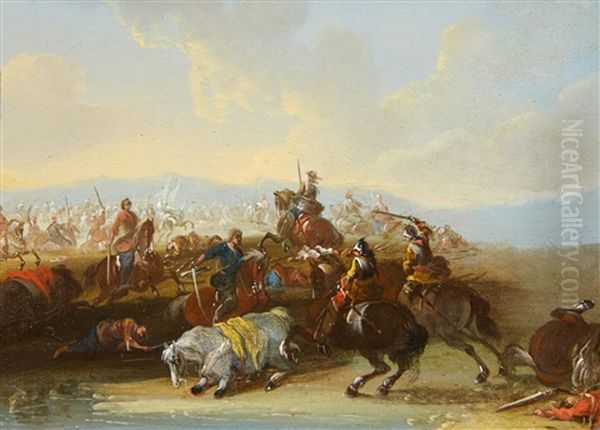 Battle Scene Oil Painting by Jan van Huchtenburg