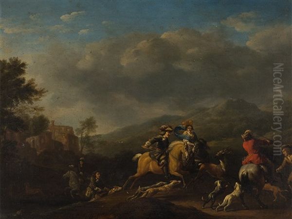 Hunting Party Oil Painting by Jan van Huchtenburg