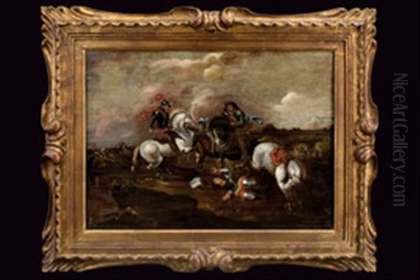 Scena Di Combattimento A Cavallo Tra Guerrieri In Armatura Con Spade Oil Painting by Jan van Huchtenburg