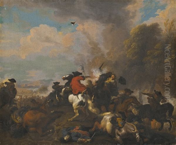 Cavalry Battle Scene Oil Painting by Jan van Huchtenburg