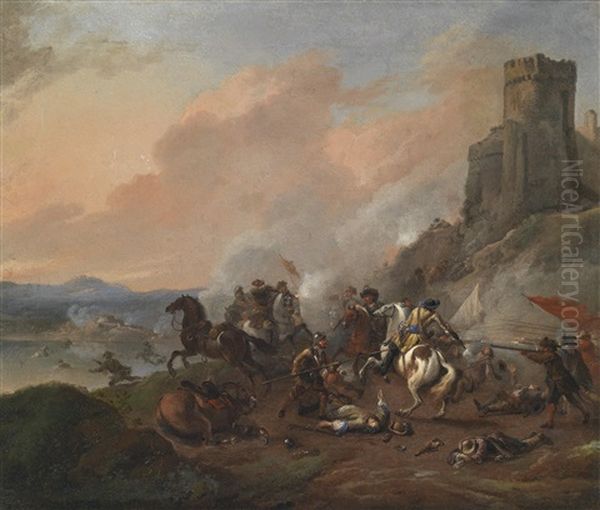 Ein Gefecht Zwischen Kavalleristen, Pikenieren Und Musketieren Oil Painting by Jan van Huchtenburg