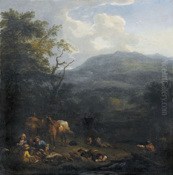 Landschaft Mit Rastenden Reitern Oil Painting by Jan van Huchtenburg