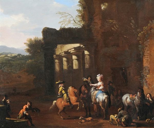 Rastende Gesellschaft Zu Pferd Oil Painting by Jan van Huchtenburg