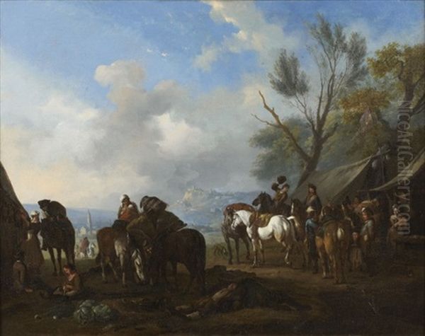 Halte De Cavaliers Oil Painting by Jan van Huchtenburg