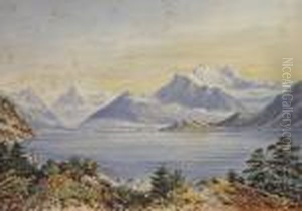 Lake Wakatipu Oil Painting by Charles Decimus Barraud