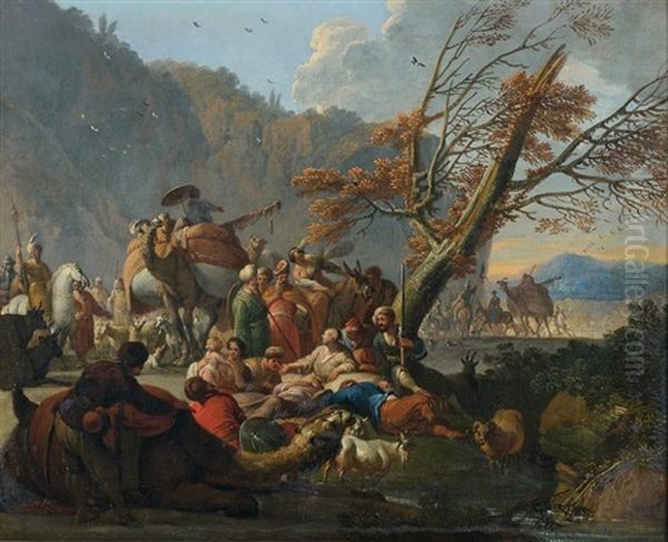 La Halte De La Caravane Ottomane Oil Painting by Jan van Huchtenburg