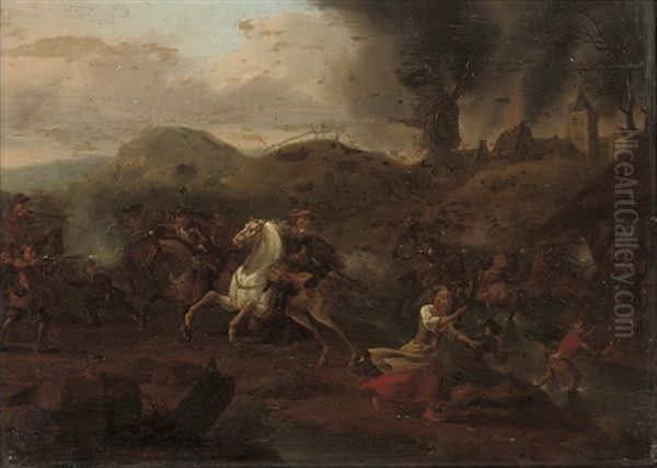 A Skirmish Between Cavalry And Infantry Oil Painting by Jan van Huchtenburg