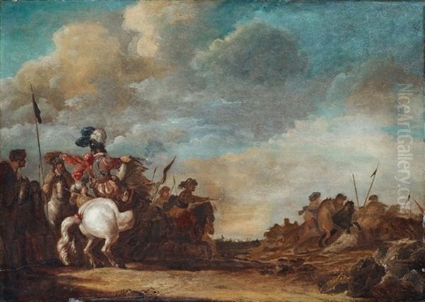 Reitergefecht In Offener Landschaft Oil Painting by Jan van Huchtenburg