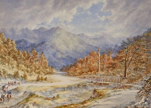 Abbotts Creek Crossing Oil Painting by Charles Decimus Barraud