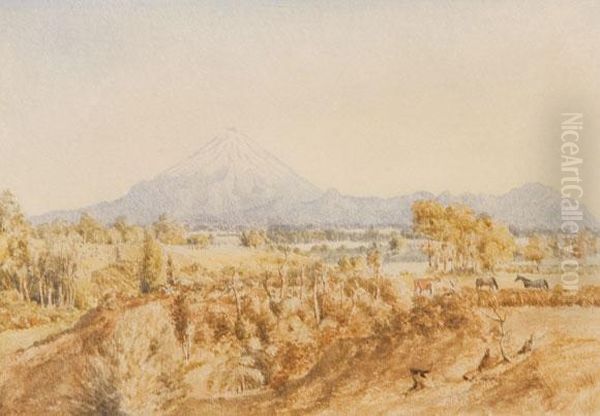 Mt Taranaki Oil Painting by Charles Decimus Barraud