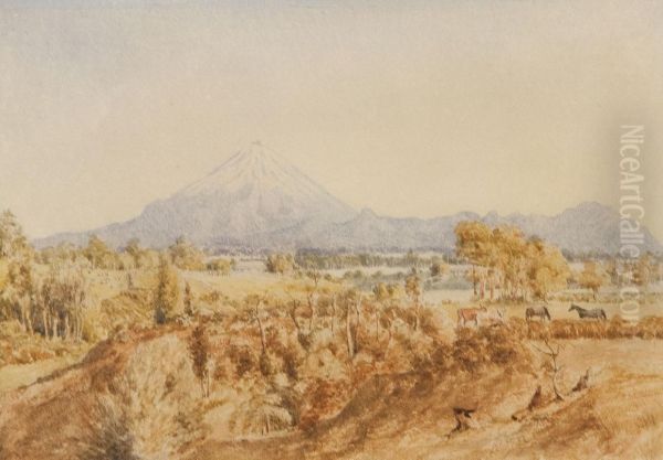 Mt Taranki Oil Painting by Charles Decimus Barraud