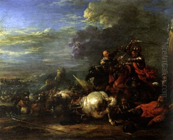 Cavalry Skirmish Oil Painting by Jan van Huchtenburg