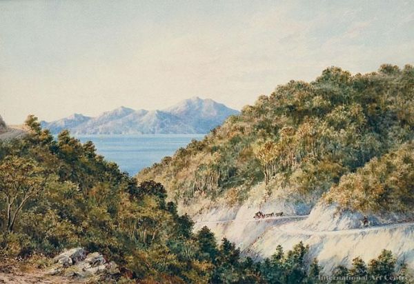 Cobb & Co Royal Mail Stage Coach,paekakariki Hill Towards Mana Island, Wellington Oil Painting by Charles Decimus Barraud