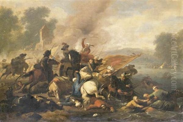 A Battle Scene Oil Painting by Jan van Huchtenburg