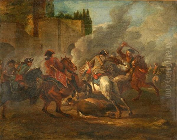 Schlacht Der Kaiserlichen Truppen Gegen Die Turken Oil Painting by Jan van Huchtenburg