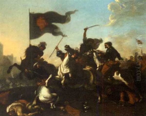 Combat De Cavalerie Oil Painting by Jan van Huchtenburg