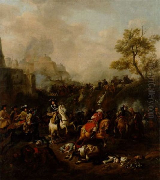 Bataljscen Invid Fastning Oil Painting by Jan van Huchtenburg