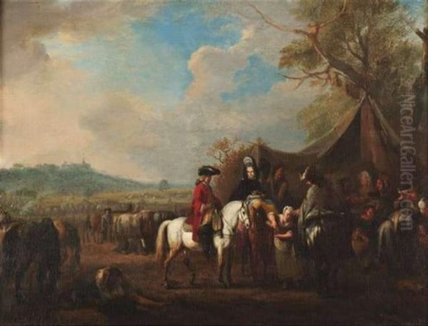 Furstlicher Besuch Auf Dem Soldatencamp Oil Painting by Jan van Huchtenburg