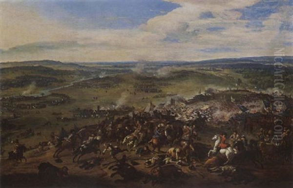 The Battle At Blenheim, Near Hochstadt (bavaria), 13 August 1704 Oil Painting by Jan van Huchtenburg