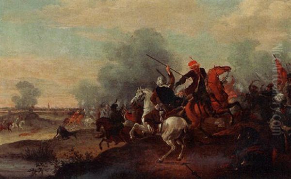 Battle Scene Oil Painting by Jan van Huchtenburg