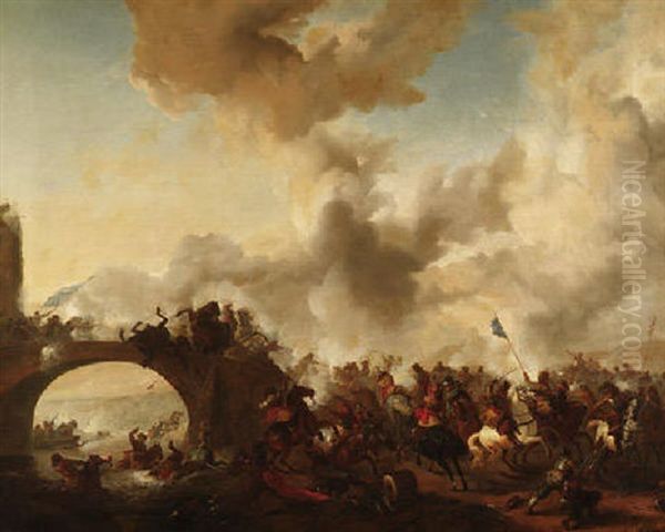 Der Kampf An Der Brucke Oil Painting by Jan van Huchtenburg