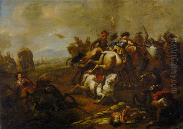 A Cavalry Battle Between Christians And Turks Oil Painting by Jan van Huchtenburg