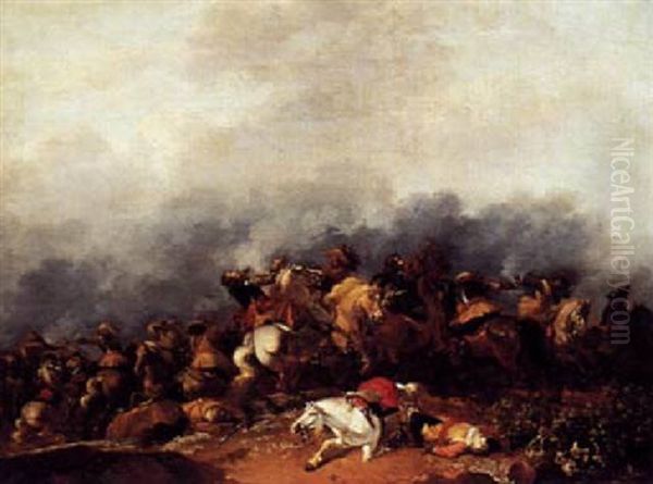 Battle Scene, Said To Be The Battle At Peterswardien by Jan van Huchtenburg