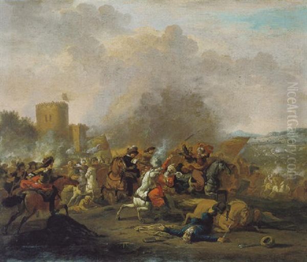 Reitergefecht Zwischen Kaiserlichen Und Turken Oil Painting by Jan van Huchtenburg