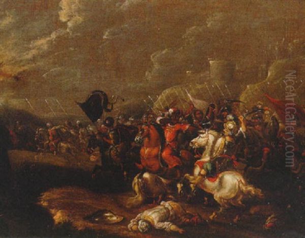 A Cavarly Battle Between Turks And Christians Oil Painting by Jan van Huchtenburg