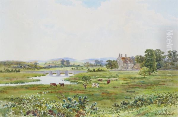 Cattle In A Meadow By A River Near Wool In Dorset Oil Painting by Francis James Barraud