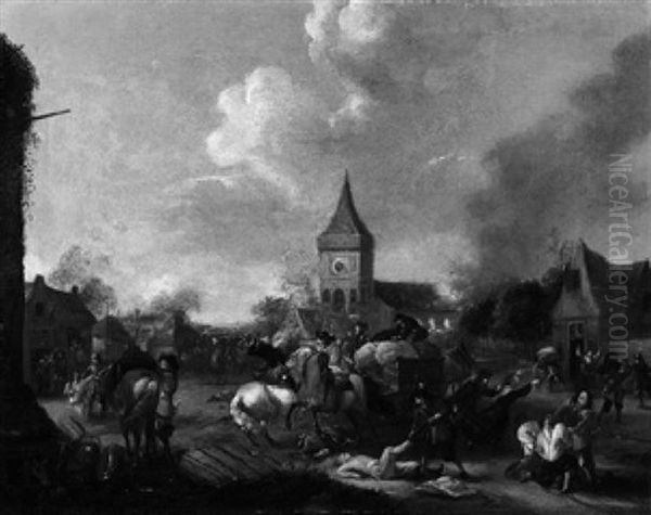 Soldaten Plundern Das Dorf Oil Painting by Jan van Huchtenburg