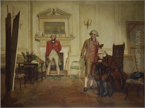 Sir Joshua Reynolds' Studio: A Visit From Dr. Johnson Oil Painting by Francis James Barraud