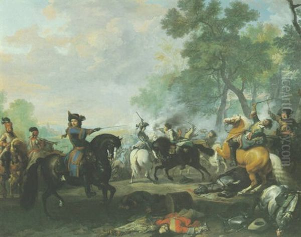 Guillaume Iii D'orange Menant La Charge De La Cavalerie Oil Painting by Jan van Huchtenburg