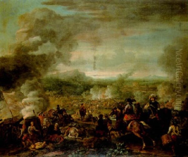 A Cavalry Battle In A Valley Oil Painting by Jan van Huchtenburg