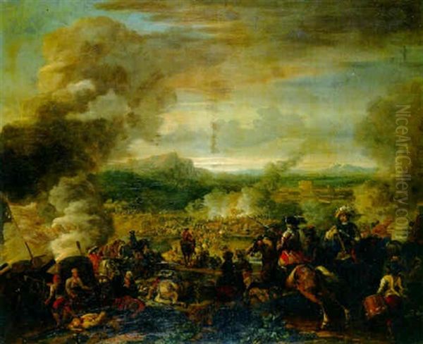 A Calvary Battle In A Valley Oil Painting by Jan van Huchtenburg