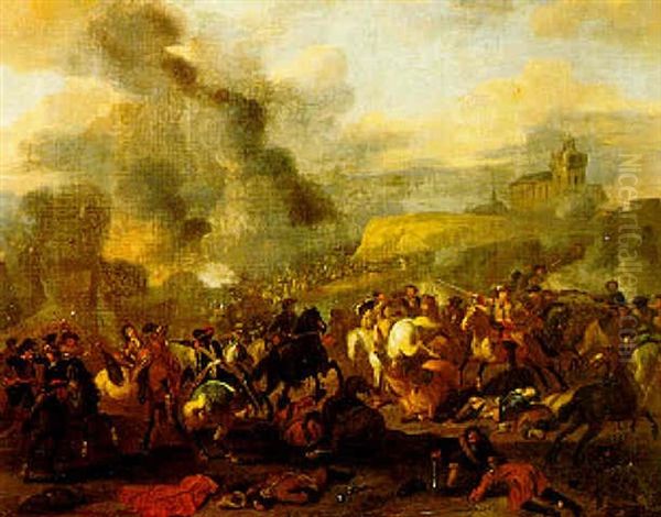 A Cavalry Battle Near Dinant Oil Painting by Jan van Huchtenburg