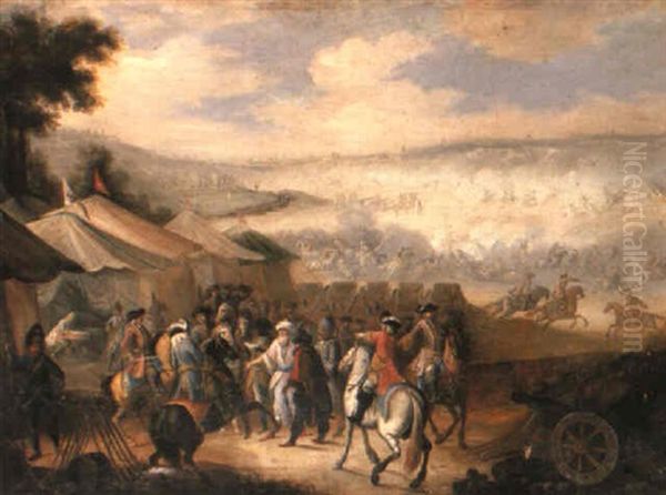 A Cavalry Engagement Oil Painting by Jan van Huchtenburg