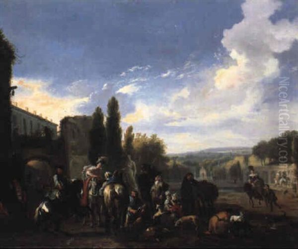 La Halte Oil Painting by Jan van Huchtenburg