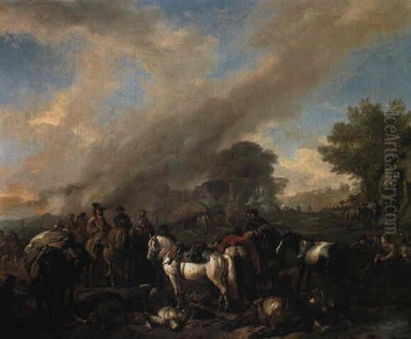 Soldiers Sacking A Village Oil Painting by Jan van Huchtenburg