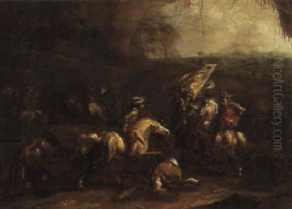 Cavalry Engagement Oil Painting by Jan van Huchtenburg