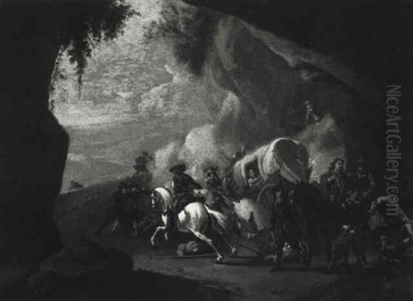 Bandits Attacking A Caravan Oil Painting by Jan van Huchtenburg